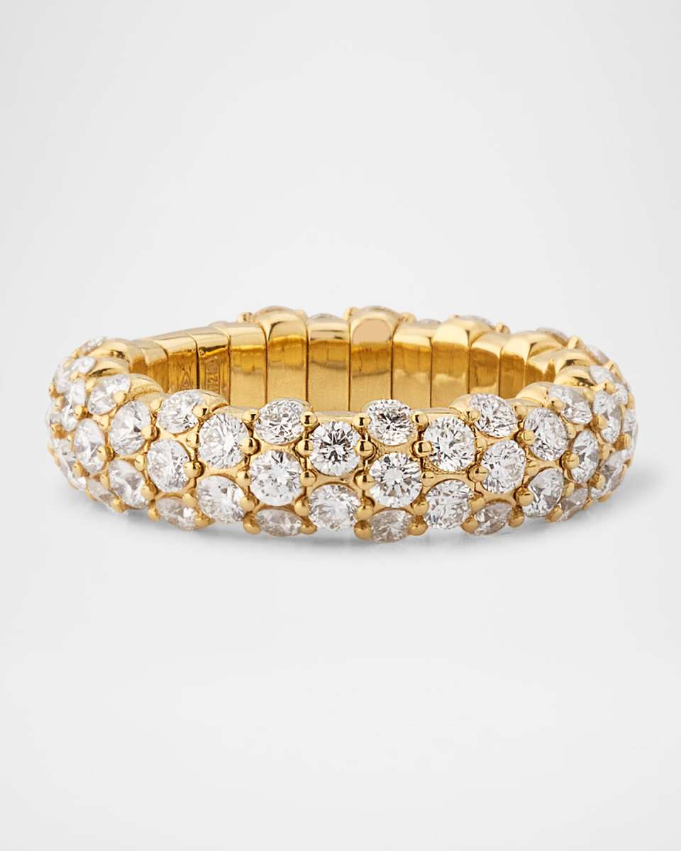 18K Yellow Gold Stretch Ring with Diamonds, Size 6